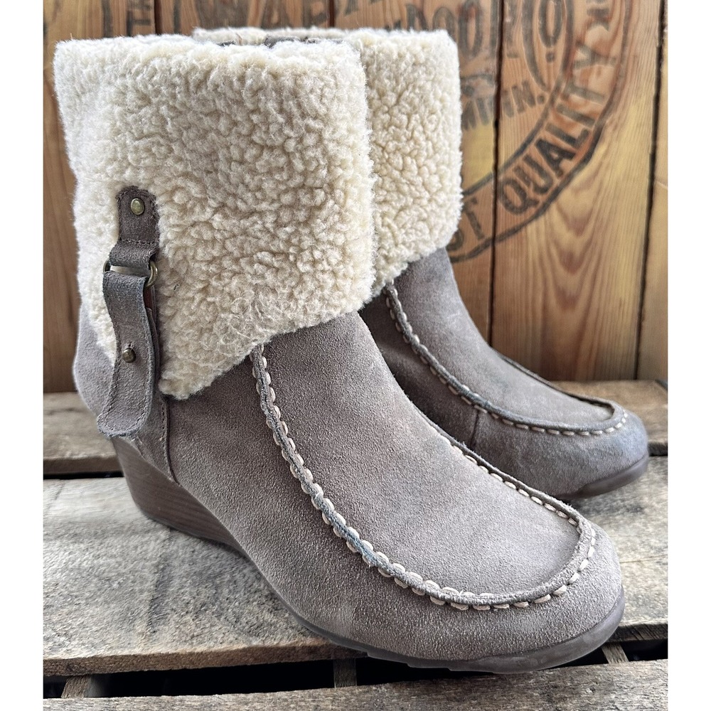 Eddie Bauer Shearling Boots Wedge Booties Shoes Tara Sz 7 M Cozy Warm Chic